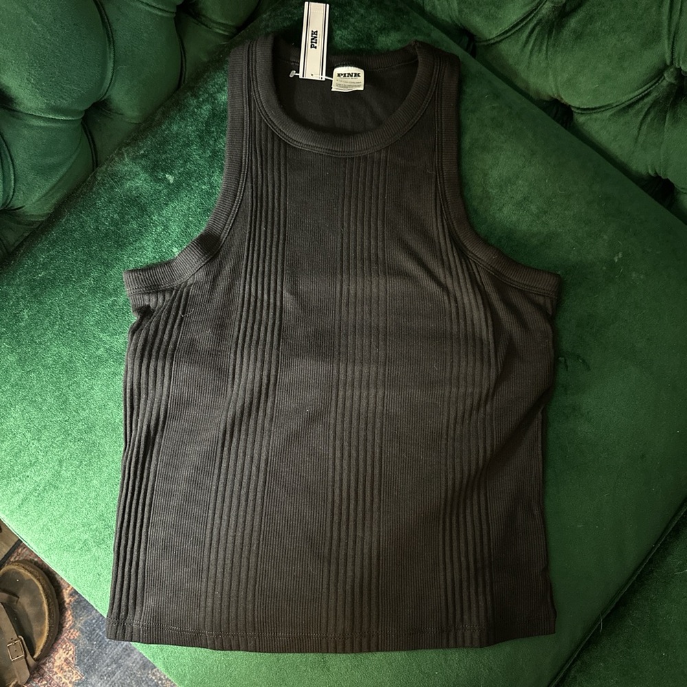 PINK Victoria's Secret Black Ribbed Tank Top